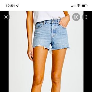 Levi’s wedgie high rise light wash shorts.